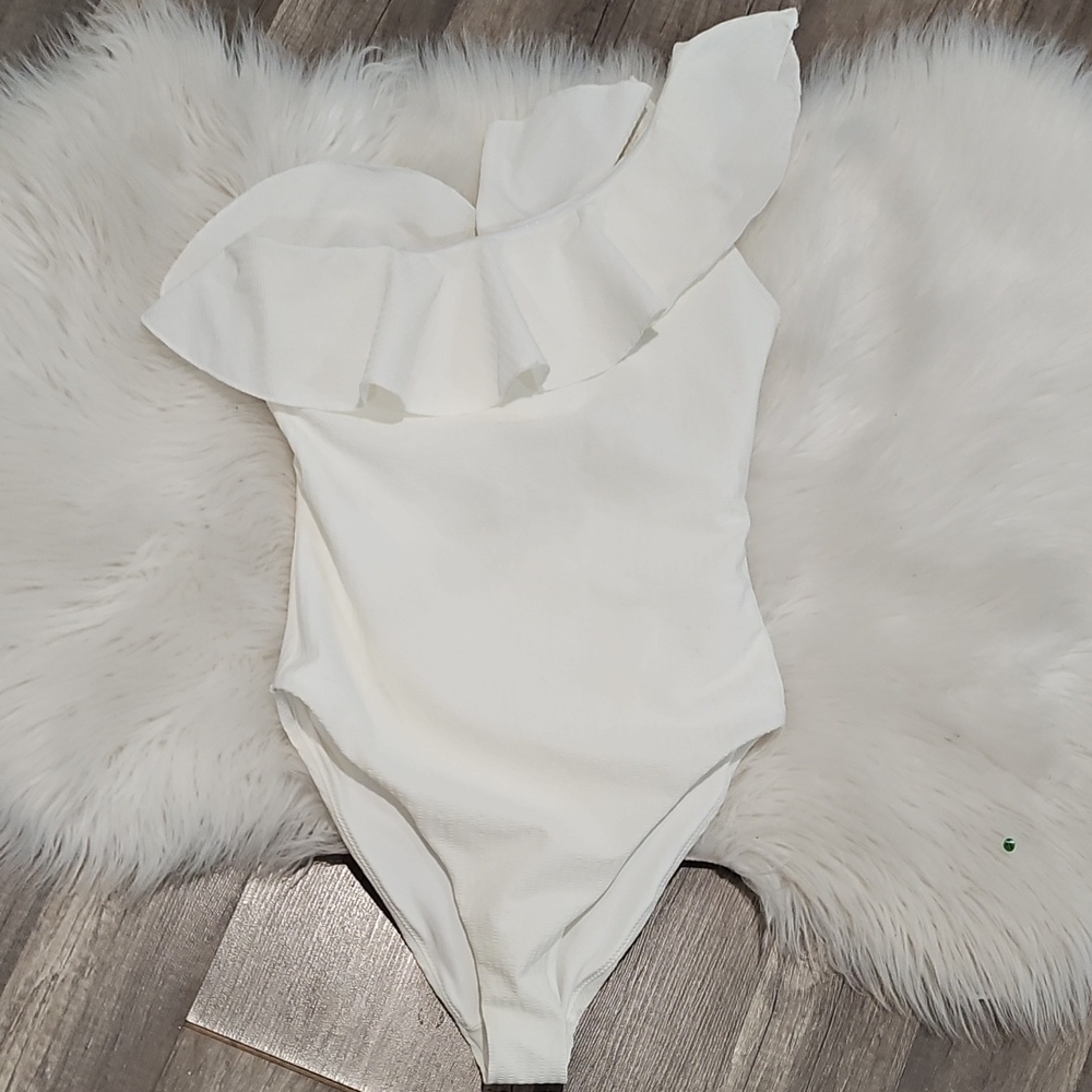 Zara White Ruffled Women Bodysuit